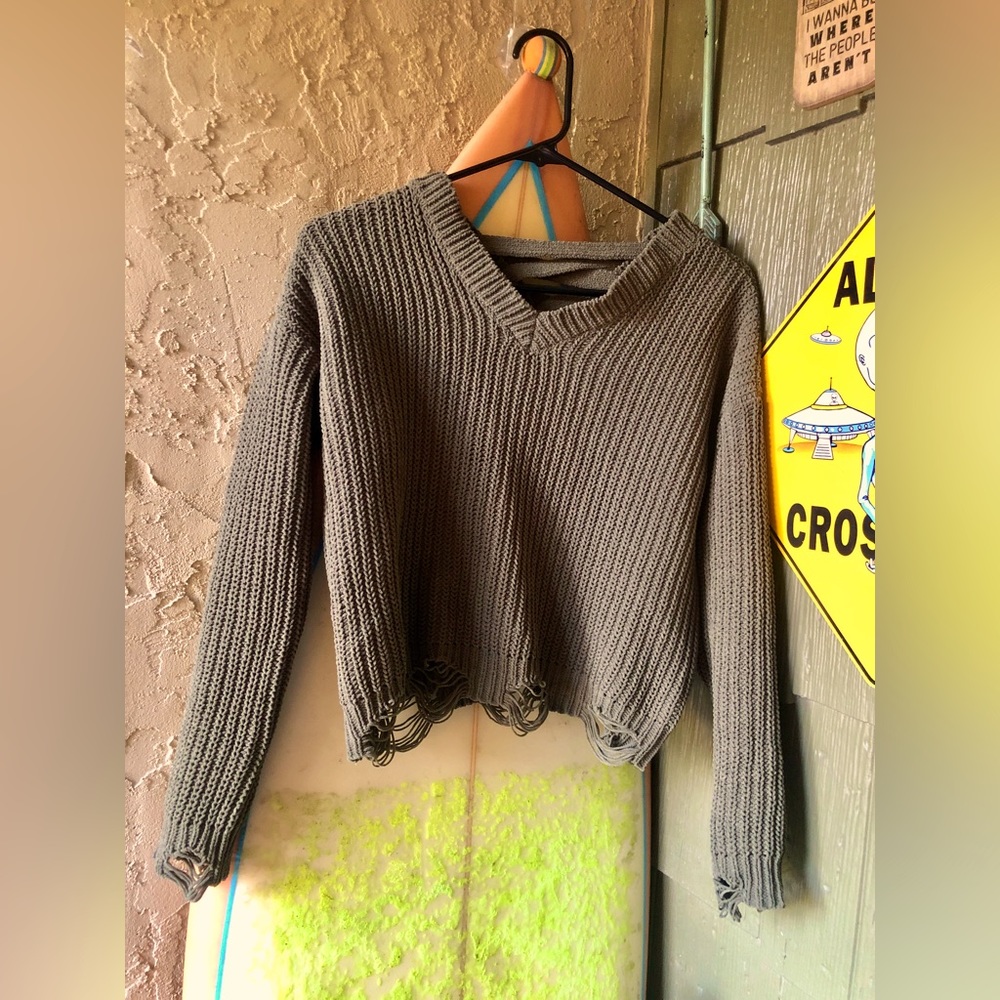 Dark green distressed sweater